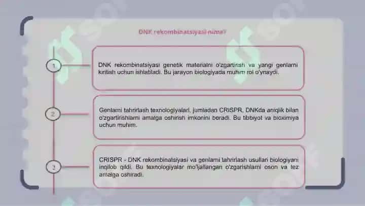 DNK rekombinatsiyasi,genlarni tahrirlash,CRISPR 3
