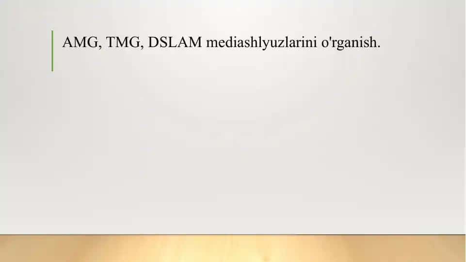 AMG, TMG, DSLAM mediashlyuzlarini o'rganish.