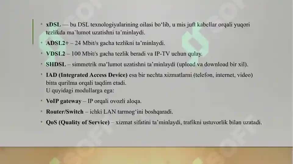 AMG, TMG, DSLAM mediashlyuzlarini o'rganish. 8