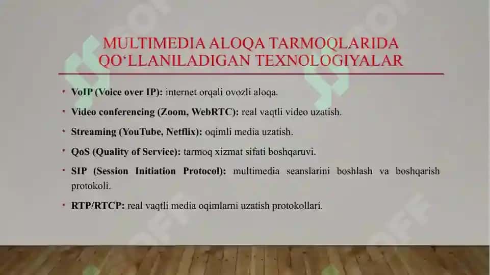 Multimedia axborot oqimlar.Multimedia trafikning asosiy parametrlari 7
