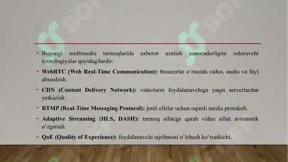 Multimedia axborot oqimlar.Multimedia trafikning asosiy parametrlari 8