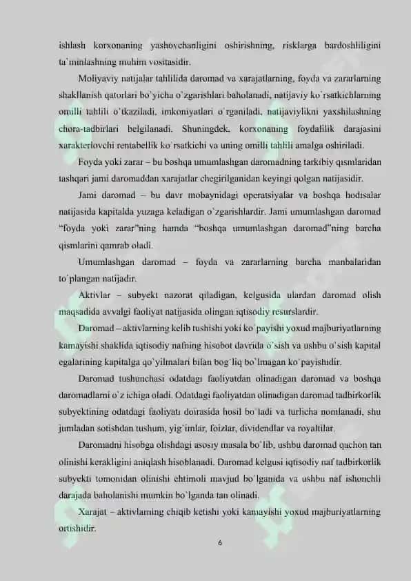 MOLIYAVIY NATIJALAR VA RENTABELLIK TAHLILI. 6