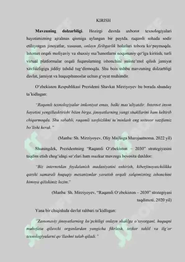 "Onlayn firibgarlikning jinoyiy-huquqiy kvalifikatsiyasi masalalari" kurs ishi 3