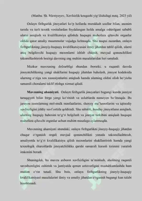 "Onlayn firibgarlikning jinoyiy-huquqiy kvalifikatsiyasi masalalari" kurs ishi 4