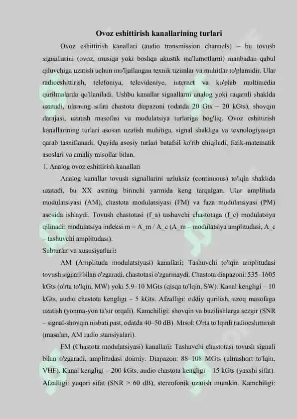 Tovush (ovoz) eshittirish kanallarining xususiyatlari 8