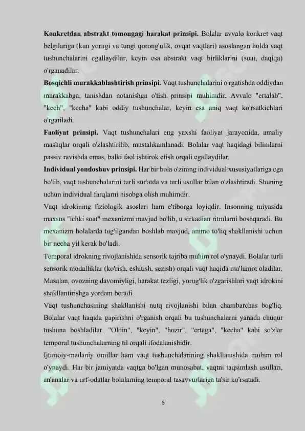 BOLALARDA VAQT TASAVVURLARINI SHAKLLANTIRISH 5