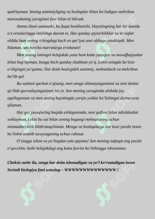Eng yaxshi o'quvchimga xat 2