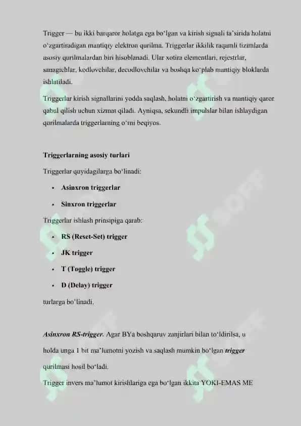 Asinxron va sinxron triggerlar mustaqil ish 2