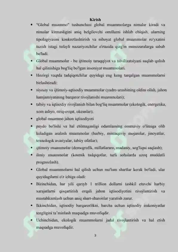 Jahonning global iqtisodiy muammolari mavzusida kurs ishi 3