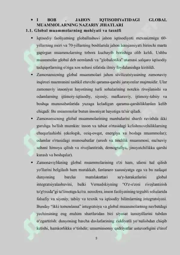 Jahonning global iqtisodiy muammolari mavzusida kurs ishi 5