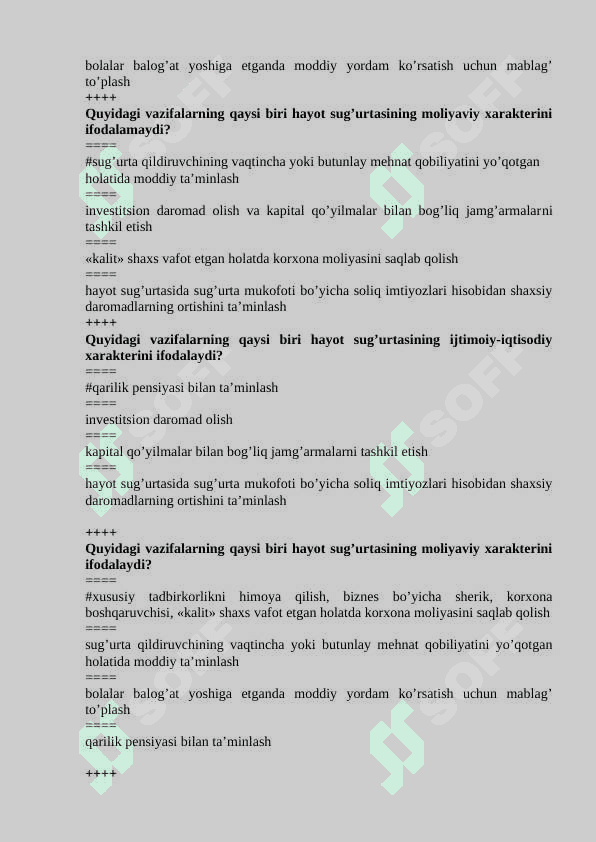 “SUG‘URTA ISHI (HAYOT SUG‘URTASI MODULI)” FANIDAN TEST SAVOLLARI 3