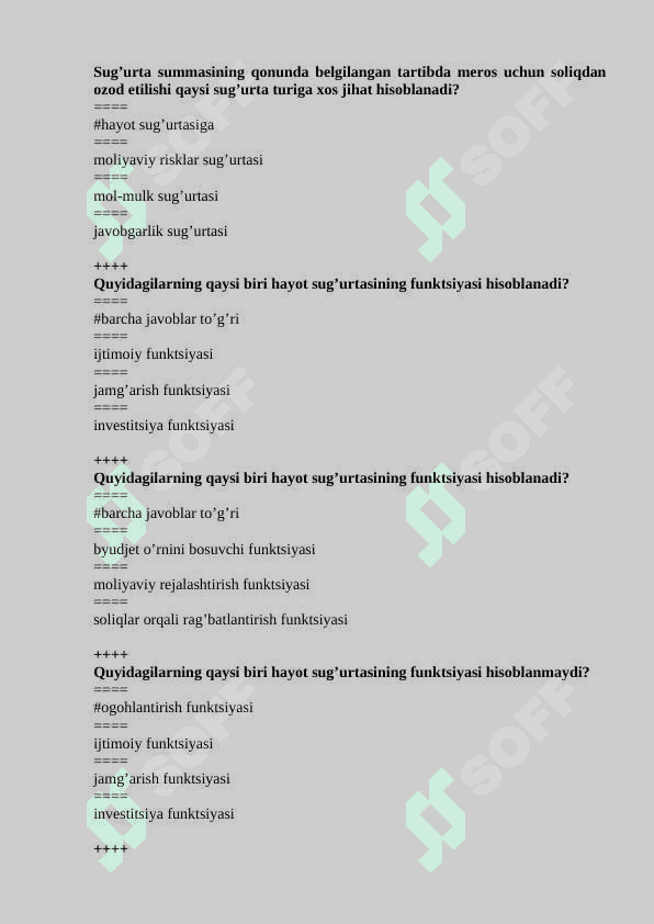 “SUG‘URTA ISHI (HAYOT SUG‘URTASI MODULI)” FANIDAN TEST SAVOLLARI 4