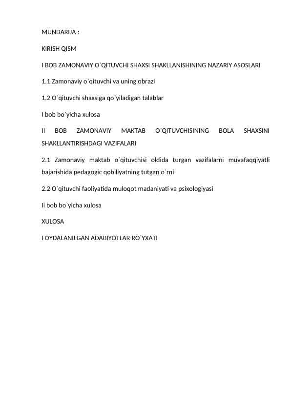 ZAMONAVIY O`QITUVCHI SHAXSI SHAKLLANISHINING NAZARIY ASOSLARI