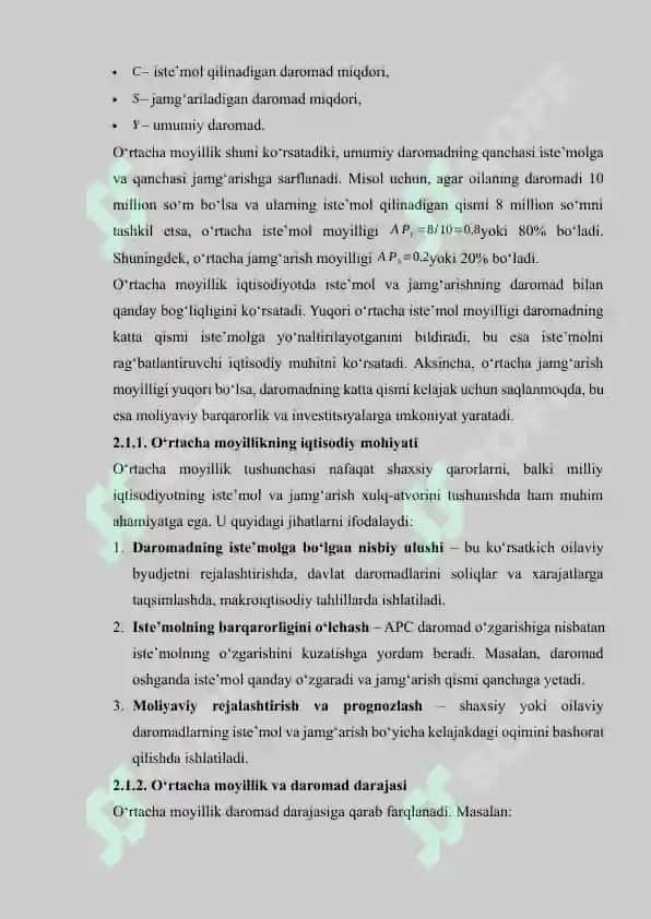 ISTE’MOL VA JAMG‘ARISHGA O‘RTACHA HAMDA CHEGARALANGAN MOYILLIK 8