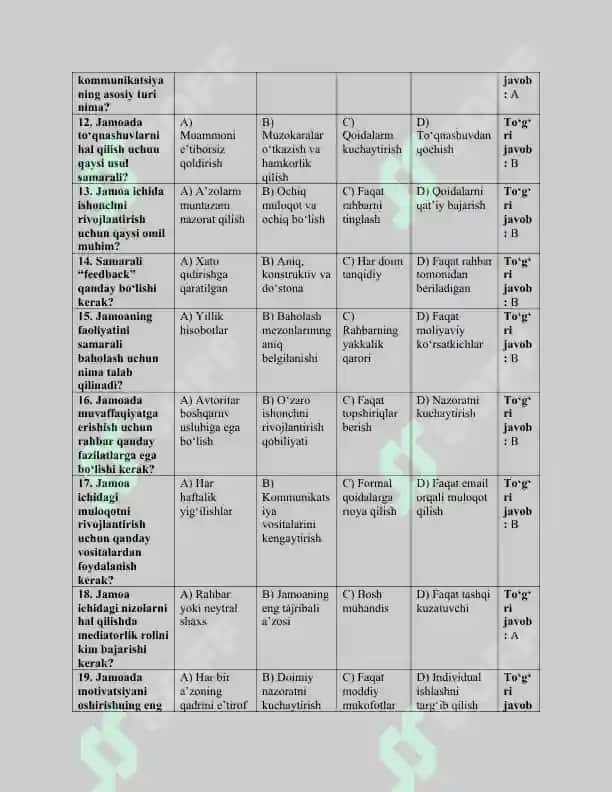 Jamoani samarali boshqarish - test 2