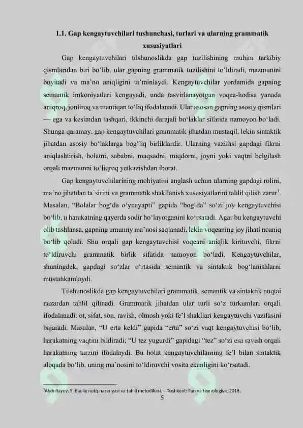 Badiiy nutqda gap kengaytuvchilari. Muayyan matn talqinida 5