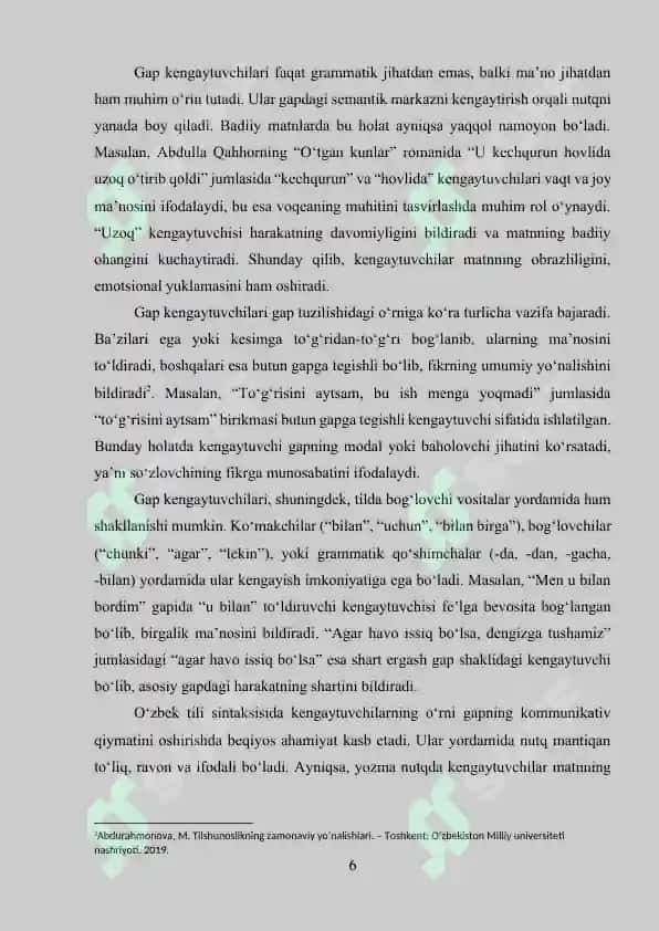 Badiiy nutqda gap kengaytuvchilari. Muayyan matn talqinida 6