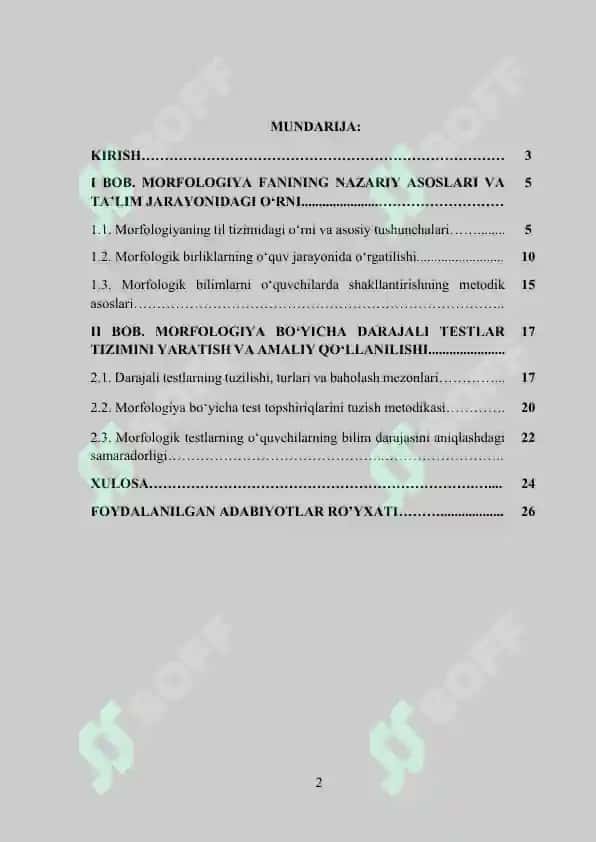 Morfologiya bo‘yicha darajali testlar to‘plami 2
