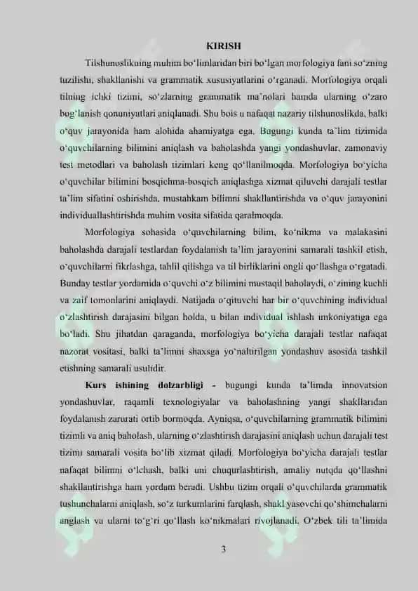 Morfologiya bo‘yicha darajali testlar to‘plami 3