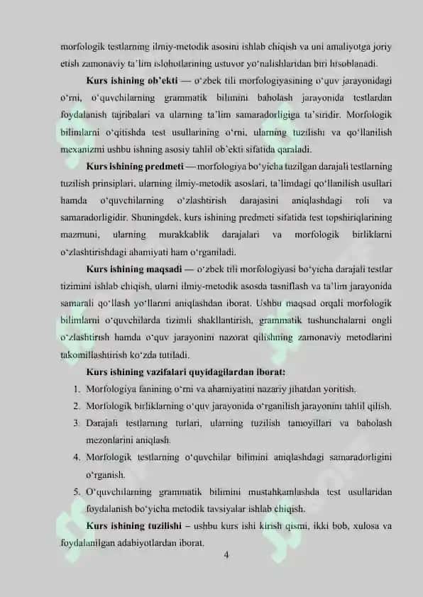 Morfologiya bo‘yicha darajali testlar to‘plami 4