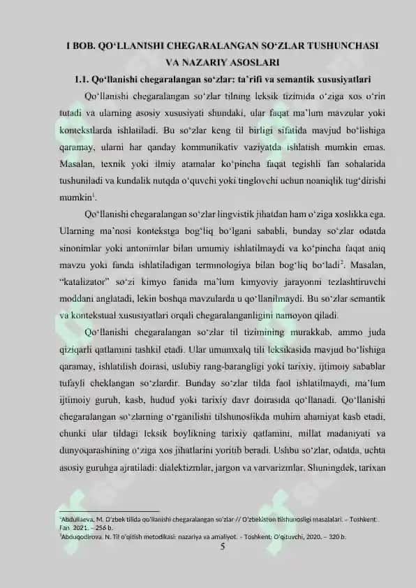 Qoʻllanishi chegaralangan soʻzlarga doir oʻquv loyihasi 5
