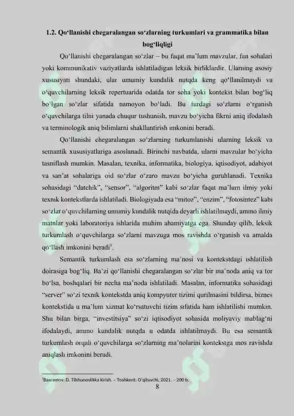 Qoʻllanishi chegaralangan soʻzlarga doir oʻquv loyihasi 8
