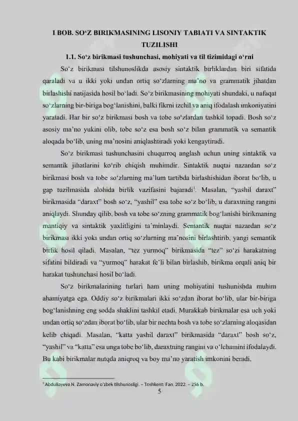 Soʻz birikmasining lisoniy sintaktik xususiyati va bogʻlanish omillari 5