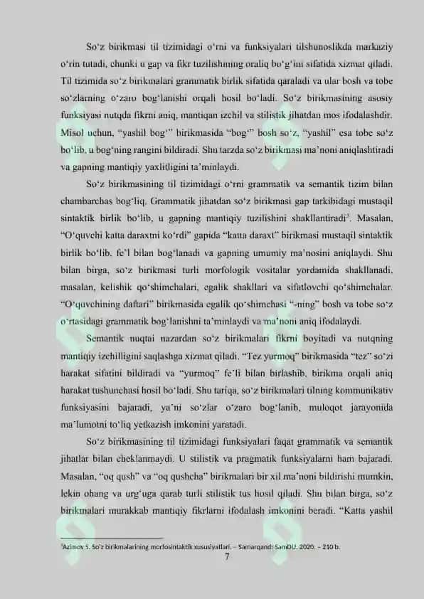 Soʻz birikmasining lisoniy sintaktik xususiyati va bogʻlanish omillari 7