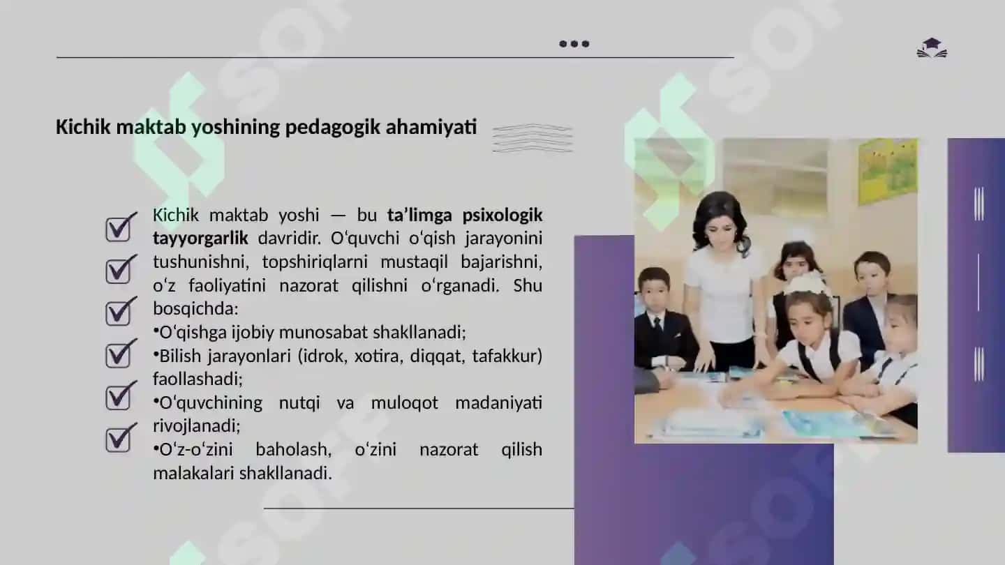 Kichik maktab yoshidagi o'quvchilarning yosh davri xususiyatlari 8