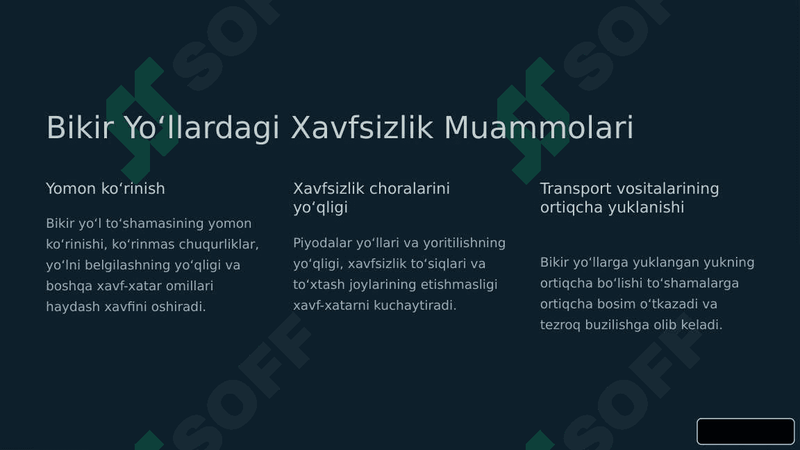Bikir Yoʻl Toʻshamalarini Loyihalash 2