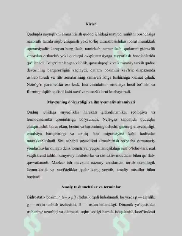 Quduqda suyuqlikni almashtirish 2