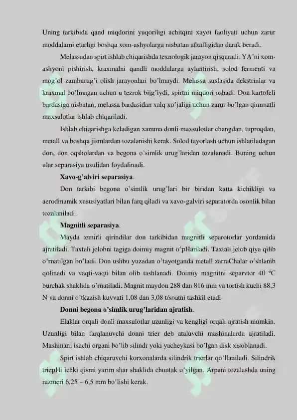 Spirt ishlab chiqarishda qo’llaniladigan xom ashyolar 4