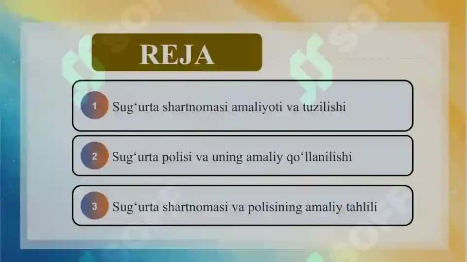 Sug'urta shartnomasi va sug'urta polisi.  SLAYD 2