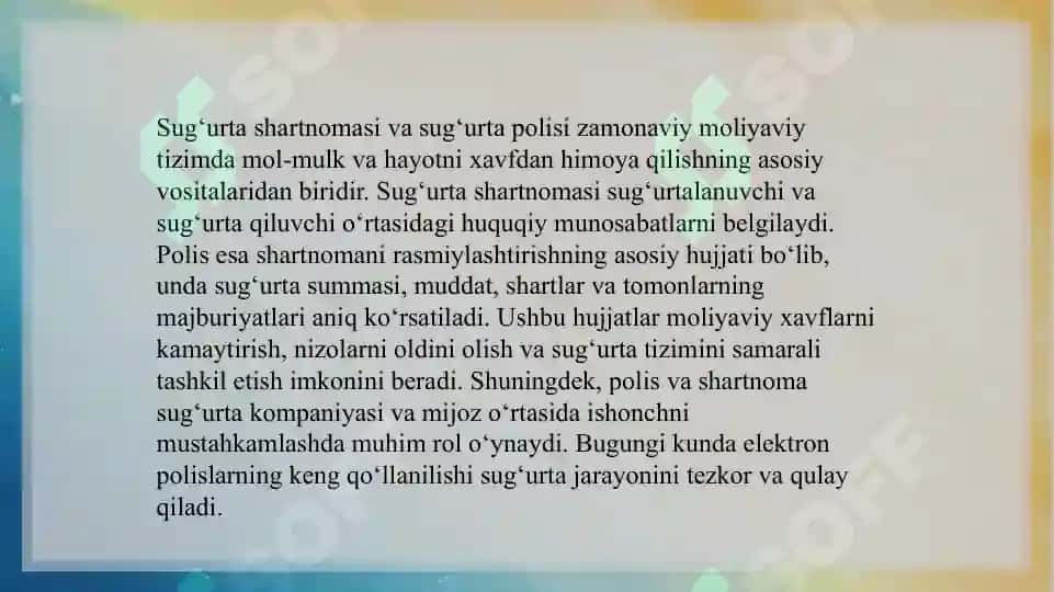 Sug'urta shartnomasi va sug'urta polisi.  SLAYD 3