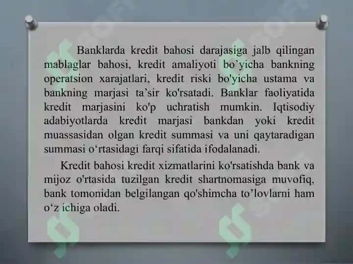 KREDIT BAHOSI VA UNGA TA’SIR ETUVCHI OMILLAR 4