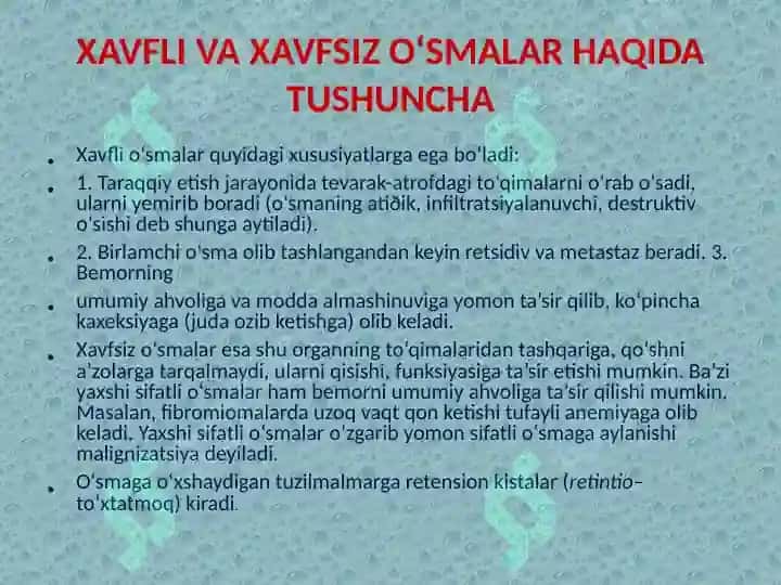 AYOLLARJINSIY A’ZOLARIDA O’SMA OLDI VA O’SMA KASALLIKLARI 3