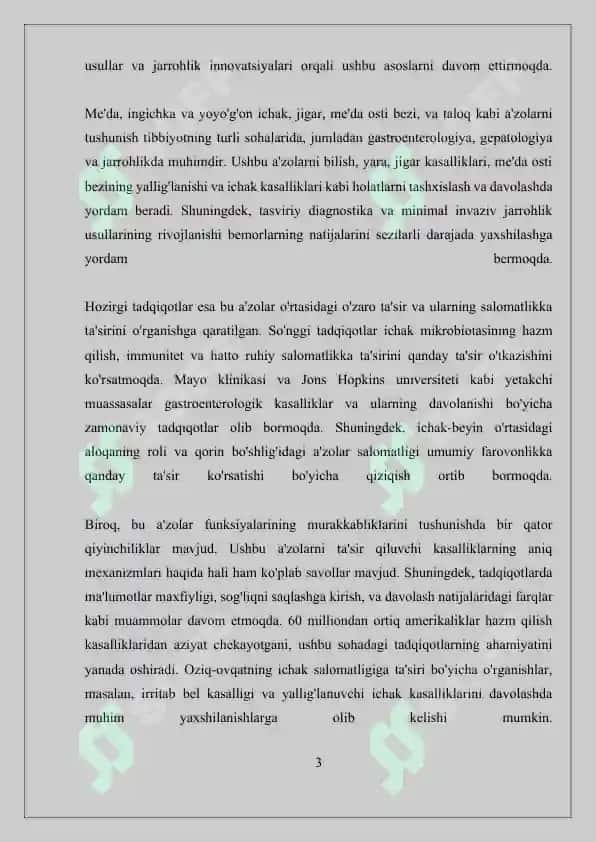 Qorin bo'shlig'idagi a'zolarning umumiy ko'rinishi, me'da. ingichka va yoyo'g'on ichak jigari. Me'da osti bezi. Taloq 3