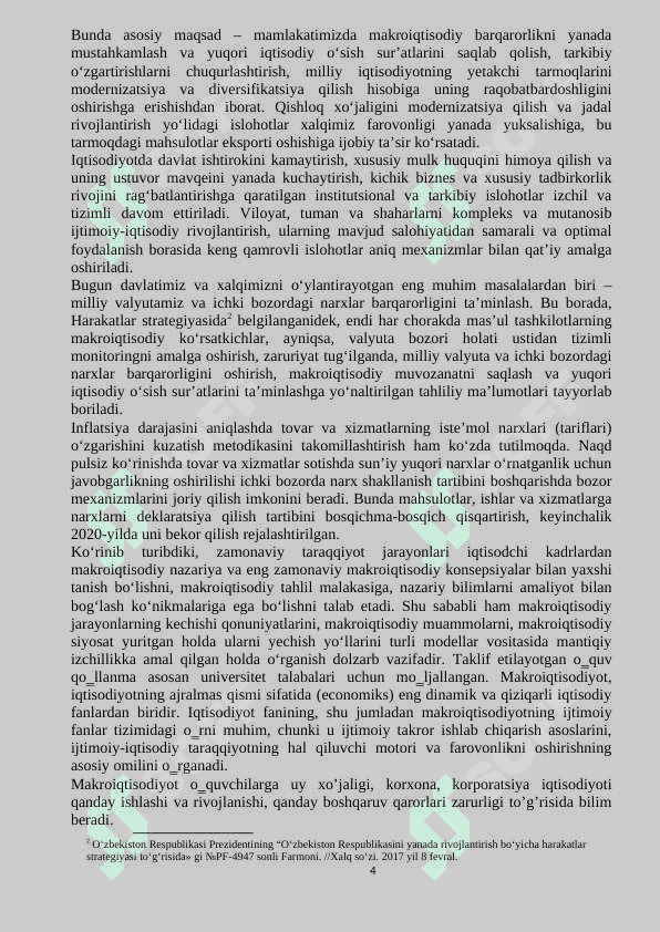 Mustaqillik yillarida O’zbekiston Respublikasi rivojlanishining makroiqtisodiy ko’rsatkichlari tahlili 4