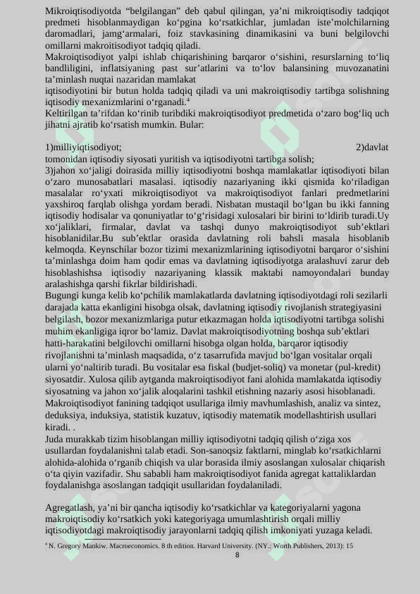 Mustaqillik yillarida O’zbekiston Respublikasi rivojlanishining makroiqtisodiy ko’rsatkichlari tahlili 8