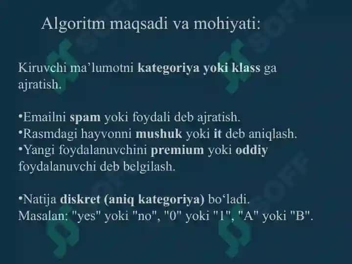 Klassifikasiya va regressiya algoritmi 3