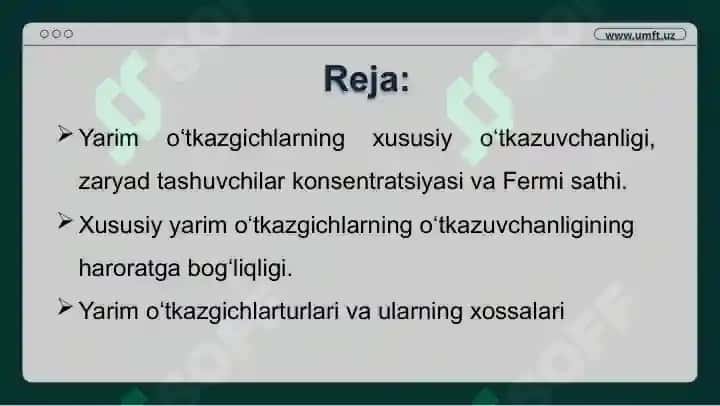 Yarim oʻtkazgichlarturlari va ularning xossalari 2