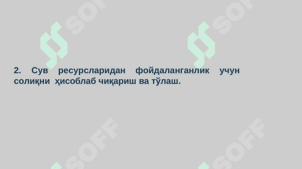 SUV RESURSLARIDAN FOYDALANGANLIK  UCHUN SOLIQ 5
