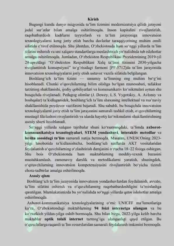 Innovatsiya orqali boshlang‘ich ta’limni rivojlantirish 2