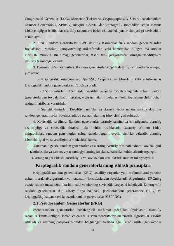 Kriptografik random generatorlar va ularning xavfsizligi 5