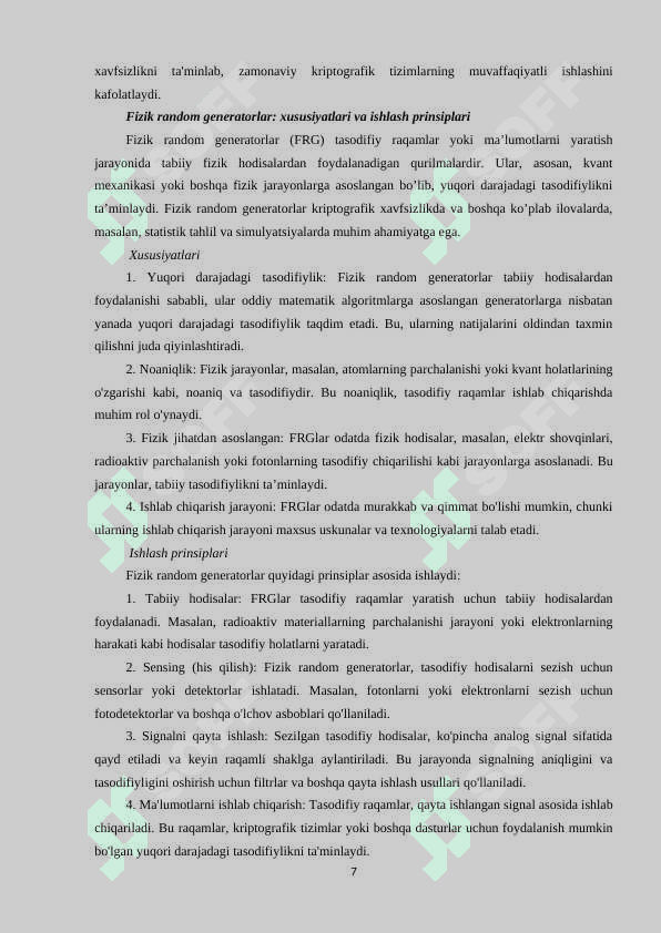 Kriptografik random generatorlar va ularning xavfsizligi 7