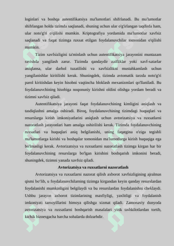 Identifikatsiya, autentifikatsiya, avtorizatsiya va ruxsatlarni nazoratlash 6