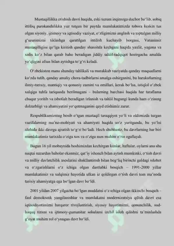 Oʻzbekistonning oʻziga xos istiqlol va taraqqiyot yoʻli 2