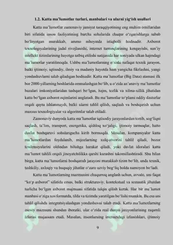 KATTA MA’LUMOTLAR BILAN ISHLASH UCHUN DASTURIY TA’MINOT 8