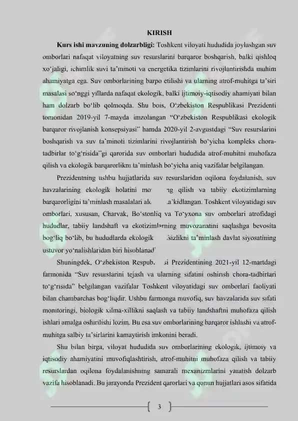 Toshkent viloyati hududida joylashgan suv omborlaning atrof muhitga ta’siri 2