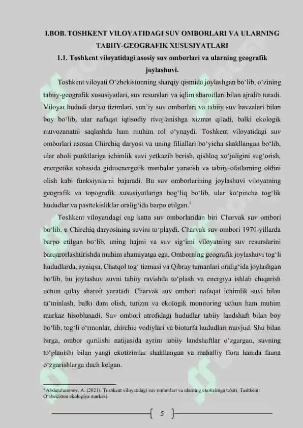 Toshkent viloyati hududida joylashgan suv omborlaning atrof muhitga ta’siri 4